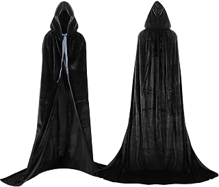 Proumhang Black Hooded Cloak Maxi Cape Velvet Adult Costume Grim Reaper Vampire Party Halloween Costumes 110 cm
