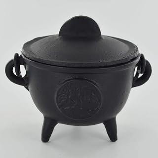 Cast Iron Cauldron Tree of Life Medium Witch & Magic Accessory for Wicca Potions Neopaganism Gift H12.5cm