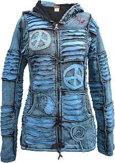 Ladies Goth Ribs Blue Slashed Razorcut Pixie Hood Cotton Hoodie