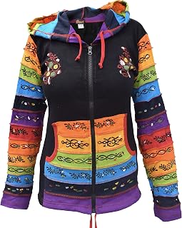Colorful Painted Pixie Hood Rainbow Sleeve Cotton Jacket