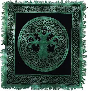 Indian Consigners Green Celtic Tree Alter Cloth Tarot Spread Altar Cloth Small 18" Square Wall Hanging Wiccan Witchcraft Wica Wall Hanging Tree of Life