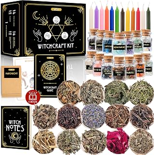 Wyspell Witchcraft Supplies Kit for Witch Altar 54PCS - Spell Candles Witches Crystals Jars Herbs Spells Beginner Box Starter Kit, Green