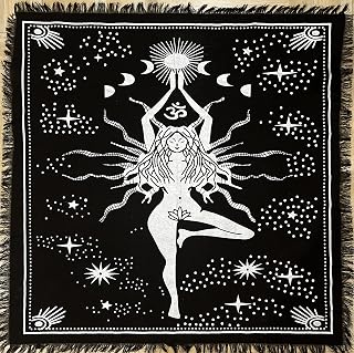 Indian Consigners Triple Altar Cloth – 36 x 36 Inch Yoga Witch Moon Phases Tapestry – Black Cotton Tarot Table Cover for Wiccan Altar, Rituals & Sacred Space Décor
