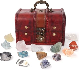 Soulinioi 14pcs Raw Natural Crystal Stones Kit with Wooden Box, Chakra Self Love Healing Crystal for Beginners Spiritual Healing/Wicca/Reiki/Yoga Meditation