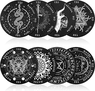 8 Pack 6 Inch Pendulum Board Set for Divination, Wooden Double Sided Dowsing Board, Black White Divination Metaphysical Message Witch Set for Witchcraft Wiccan Altar Supplies Beginner