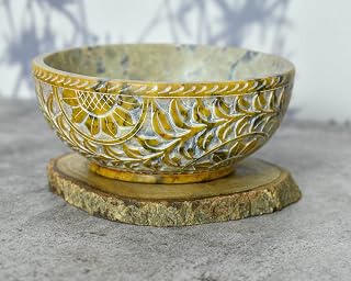 Soapstone Smudge Bowl for Scrying - 5”x 2” - Incense Burner, Wiccan Rituals, Divination (Design 3)
