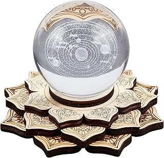 GORGECRAFT 4.1" Lotus Crystal Sphere Display Stand Wood Crystal Ball Grid Board Wooden Rack Base Holder Wall Decor Sacred Geometry Meditation Chakra Art Yoga Spiritual Gifts Witchcraft Altar, Ritual