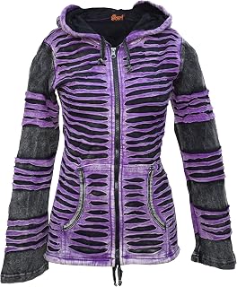 Womens Stonewashed Cotton Ribs Gothic Emo Funky Razor Cut Slashed Pointed Pixie Hood Jacket Hoodie