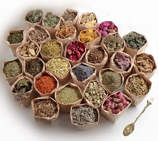 30 Dried Herbs with Crystal Spoon for Witchcraft Supplies and Tools Protection Herbal Magic Wiccan Spells for Wicca Altar