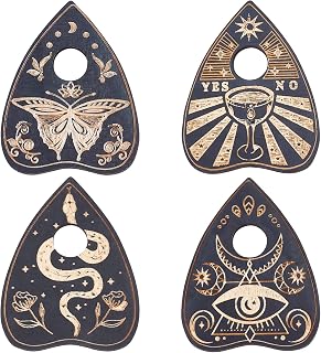 CREATCABIN 4Pcs Wood Crystal Holder Planchette Mini Crystal Sphere Display Stand Witch Stuff Decor Carving Gifts Supplies Tools Small Tray Altar Decor Magic for Crystal Ball Stones Divination(Black)
