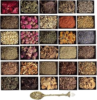 Dried Herbs for Witchcraft Supplies & Protection Tools, Herbal Magic, Wiccan Spells - 30 Herbs for Altar Supplies - With Crystal Spoon