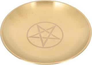 PATKAW Pentagram Altar Plate Star Altar Ritual Burning Candle Holder Plate Bowls Offering Incense Burning Flat Bowl for Smudging Witchcraft Wiccan Tarot Supplies Golden