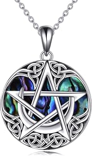 Celtic Necklace for Women Sterling Silver Cross/Pentagram Pendant Necklace Wiccan Witch Pagan Jewellery Gift for Men