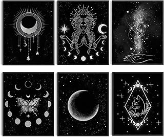 ORIGACH 6 Pcs Moon Phases Wall Art, 20x25 cm Minimalist Boho Wall Decor