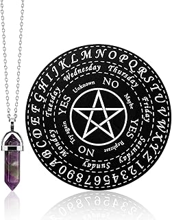 Pendulum Board and Crystal Dowsing Pendulum Necklace Set - Wooden Divination Board for Witchcraft Supplies