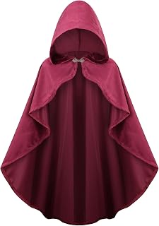 maxToonrain Medieval Costume with Hood Northern Knight Renaissance Hooded Cloak Vintage Gothic Witch Wizard Victorian Halloween Fancy Dress Costume (Dark Red,90cm-Women)