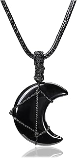 Crystal Moon Necklace for Women Natural Healing Crystal Gemstone Pendant Necklace Adjustable Quartz Crystals Stone Necklaces Jewellery Gift for Women Christmas Birthday