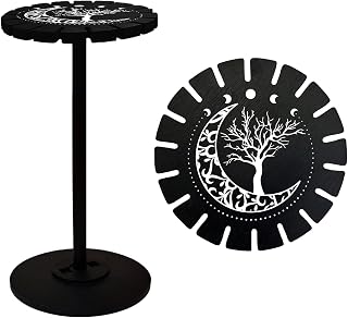 AHANDMAKER Pendulum Holder Crystal Shelf Wooden Pendulum Display Rack Witch Stuff Black Crystal Display Shelf for Pendulum Crystal Display Witchcraft Gift Organizer 18 Pendulum Necklaces, Moon Pattern