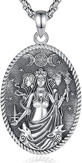 925 Sterling Silver Hecate Triple Moon Necklace for Women Men, Wiccan Hecate Key Moon Goddess Pendant Witchcraft Hekate Protrction Jewelry, 24"