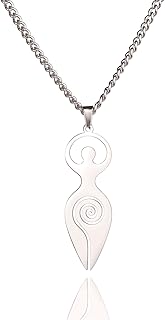 Triple Moon Goddess Necklace Celtic Fertility Goddess Pendant Necklace Wiccan Amulets Moon Pentagram Cross Jewelry Pagan Gifts Men Women