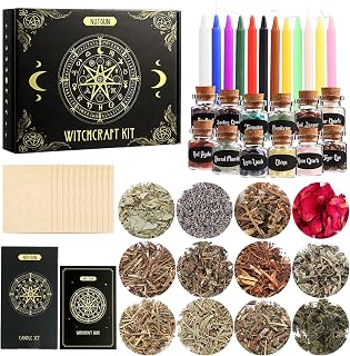 Nutgun Witchcraft Supplies Kit 49 PCS, Wiccan Supplies and Tools Including Witchcraft Herbs, Spell Candles, Crystals, Guidebook for Witchcraft, Witch Altar Spell Starter Kit, Witchy Gifts for Women
