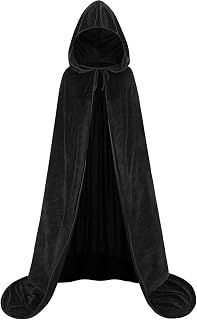 Unisex Velvet Cape Hooded Cloak, Halloween Christmas Costume Medieval Masquerade Wizard Vampire Party Fancy Dress