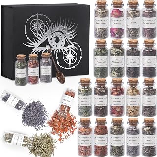 Witchcraft Supplies herb and Flowers Kit - Bigger Size 18pack 1.06oz Natural Dried Set with Crystals Spoon - Witchy Beginners Experienced Box for Spells Rituals Room Altar Decor