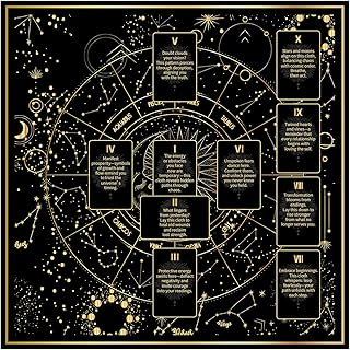 BOXOB Tarot Tablecloth, 24.8x24.8in Altar Table Cloth Divination Double-Sided Square Prints Cover Mat for Cards Reading, Witchcraft, Crystals, Spiritual Rituals Supplies Accessories(Black & Gold)