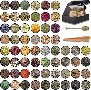 60PCS Witchcraft Herbs Kit – Wiccan and Pagan Supplies for Spells, Rituals, Apothecary, Witchy Gifts – Dried Flowers & Magical Herbs Set
