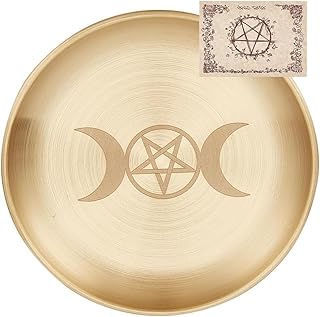 Pentagram Altar Charger Plates, Witchcraft Supplies Round Candle Tray, Incense Burning Plates Home Decor(Golden)