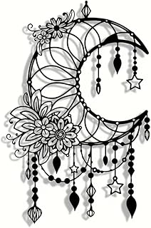 Xshelley30 cm Matte Black Moon Phase Wall Decor,Elegant Metal Moon Wall Art with Floral & Hanging Stars,Retro Flowers Sculptures Silhouette Hanging Home Decor