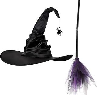 2Pcs Set Witches Hat, Witch Hat, Black Pointed for Halloween Costume Accessories for Adults and Teens, Halloween Party, Cosplay and Themed Events