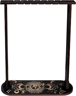 Wooden Jewelry Display Stand for Crystal Pendants, Necklace Holder Rack with Moon Phase Design, Spiritual Altar Decor for Pendulums, Bracelets, Rings, Black(luna)