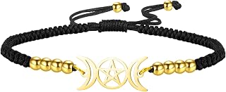 Triple Moon Goddess Bracelet Magic Pentagram Handcrafted Lucky Red String Bracelet Hecate Wicca Amulet Pagan Jewelry Witchcraft Gift for Women