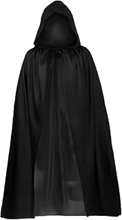140cm Black Hooded Witch Cape | Adult Halloween Cosplay Cloak | Versatile Fancy Dress Accessory for Masquerade Party