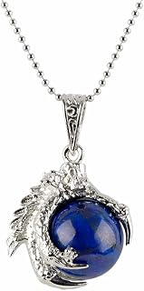 Dragon Claw Necklace with Natural Stone Sphere Talisman, Gothic Witchcraft Symbolic Protection Charm, Unisex Pendant, 40cm Ball Chain, Jewellery Gift Box