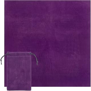 CREATCABIN Tarot Tablecloth Tarot Card Bag Square Altar Cloth Purple Velvet Packing Jewelry Pouches Tarot Storage Dice Bag with Drawstring for Crystals Witchcraft Divination Witchery 50x50cm/18x11.7cm