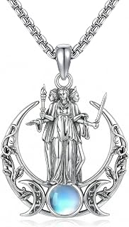 Hecate Moon Necklace 925 Sterling Silver Triple Moon Goddess Hecate Pendant Witchy Necklace Wiccan Pagan Jewellery for Women Men Mother