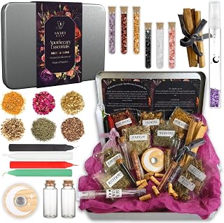 Witchcraft Supplies Kit, Witchy Gift Tin with Herbs, Crystals & Candles