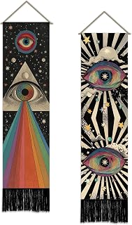 SUPERDANT 2Pcs Gothic Rainbow Eyes Tapestry Occult Psychedelic Wall Hanging Narrow Mystical All Seeing Eye Decor For Living Room Hallway Studio Apartment Colorful51x13 Inch/130x33cm