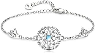 Celtic Knot Bracelet 925 Sterling Silver Moonstone Triquetra Trinity Celtic Knot Adjustable Link Bracelet Good Luck Irish Jewellery Gifts for Women