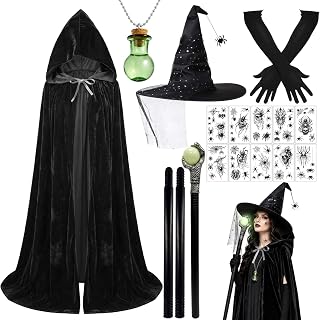 APLOS Witch Costume Women Adult Set with Cape, Hat, Cane