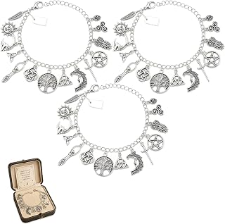 Vintage Witchy Charm Bracelet for Women, Silver Celtic Tree of Life Triquetra Pentacle Moon Owl Multi Charms Chain, Wiccan Pagan Spiritual Amulet Gothic Witch Jewellery Gifts